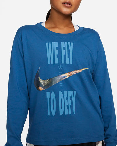 Nike Swoosh Fly Women's Loose Long Sleeve T-Shirt Blue