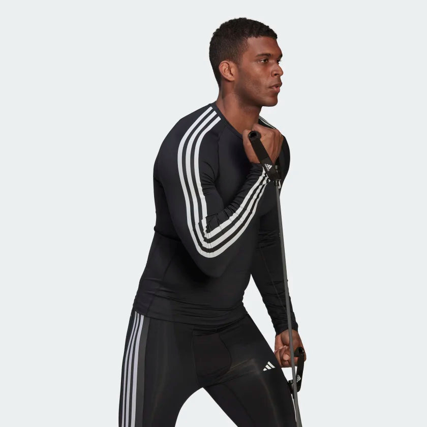 Adidas Tecfit 3 Stripes Training Long Sleeve Tee - Black