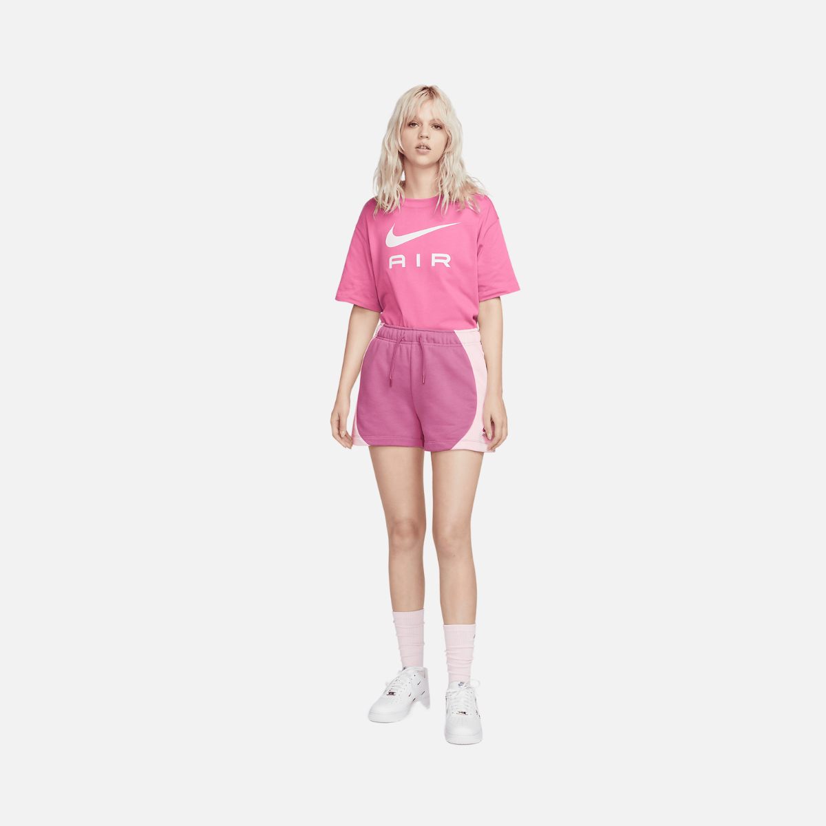 Nike Air Womens Mid-Rise Fleece Shorts-Cosmic Fuchsia/Pink Foam/Cosmic Fuchsia