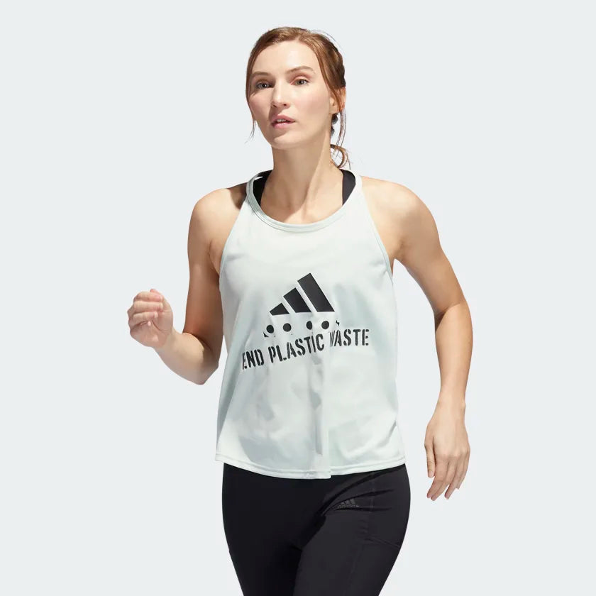 Adidas Run Fast Running Graphic Tank Women's Top -Linen Green