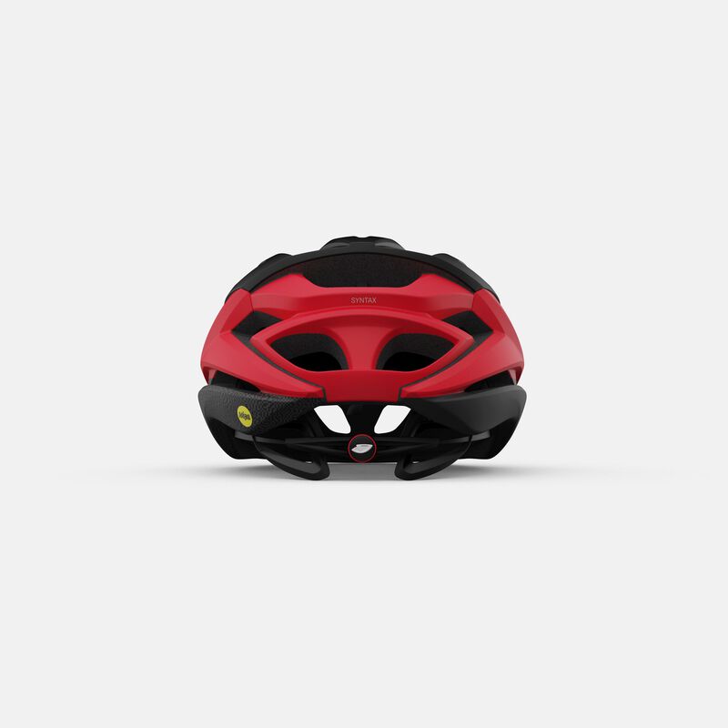 Rear View of GIRO SYNTAX MIPS Helmet (S,L) - Matte Black/Bright Red